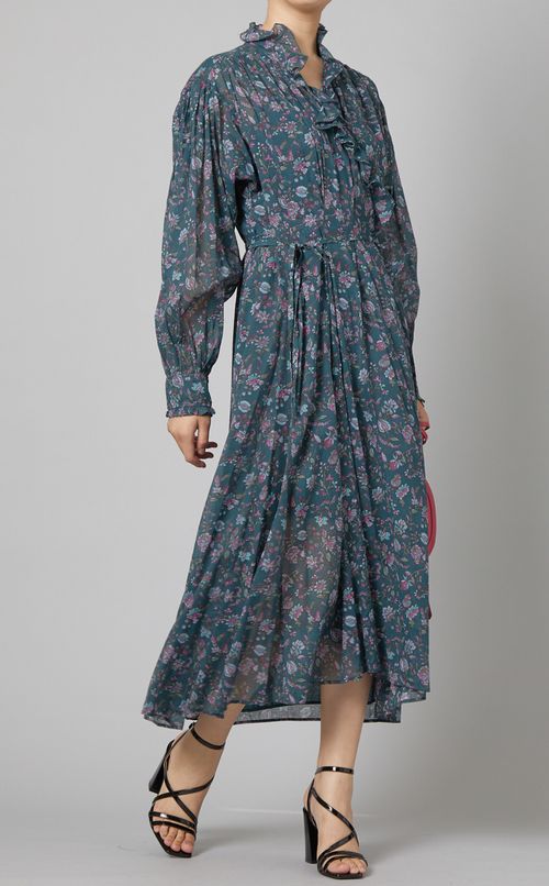 コットンフラワープリントラップワンピース