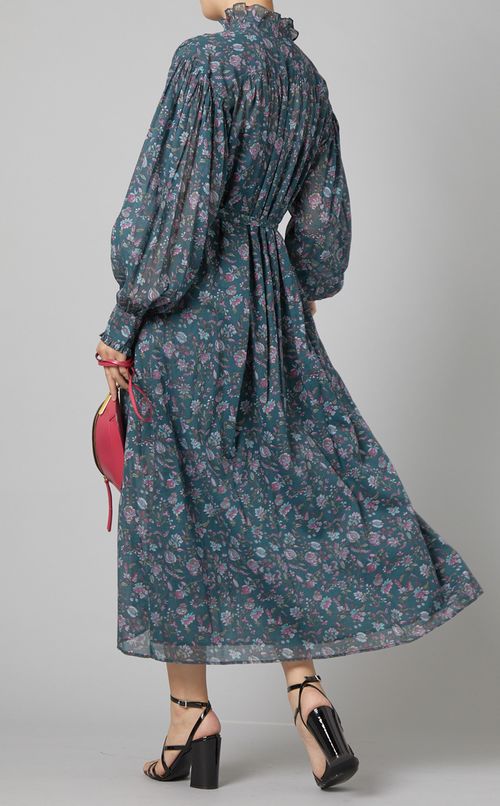 コットンフラワープリントラップワンピース