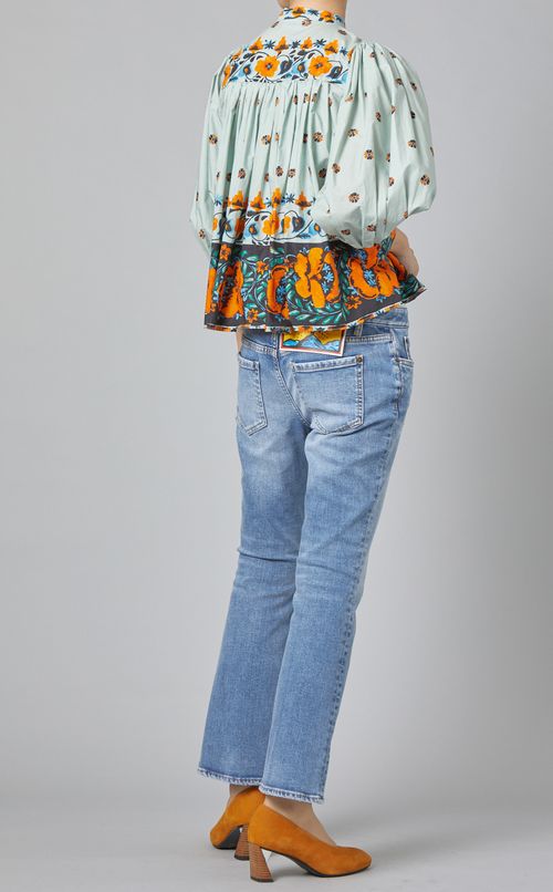 フラワープリントギャザーブラウス