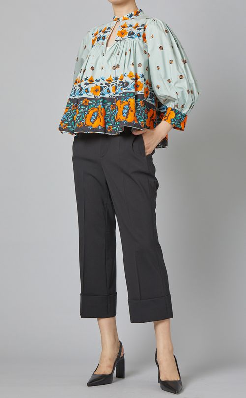 フラワープリントギャザーブラウス