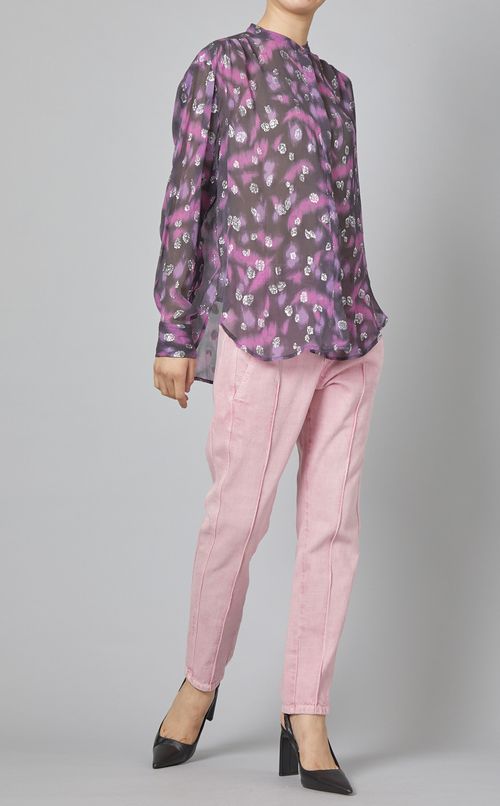 スタンドカラープリントブラウス