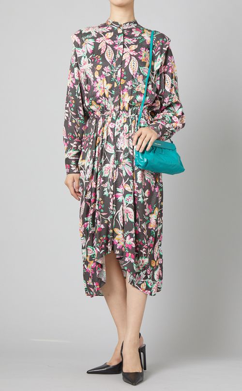 フラワーマルチプリントミディワンピース