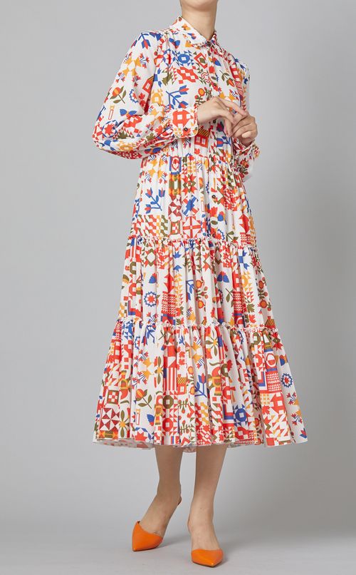 プリントティアードワンピース