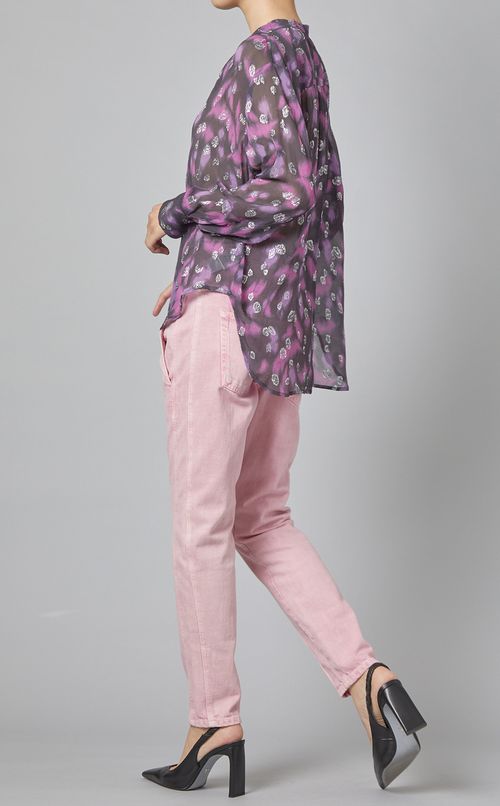 スタンドカラープリントブラウス