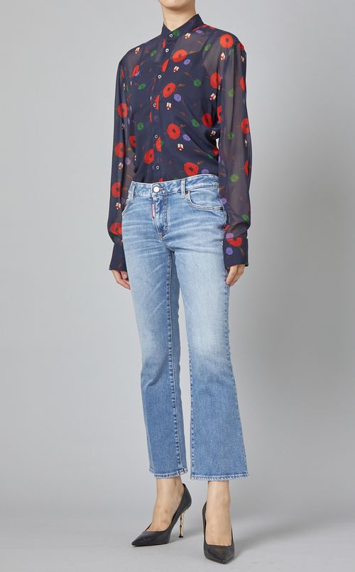 プリントギャザーシアーシャツ