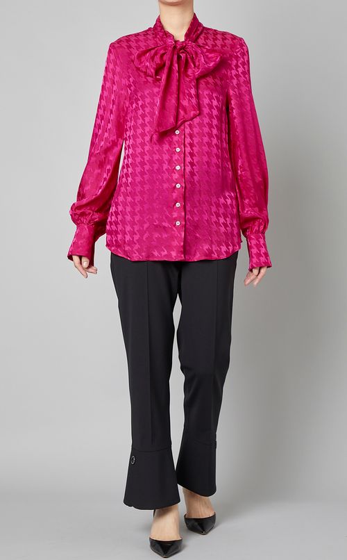 ヘリンボーンプリントボウタイブラウス