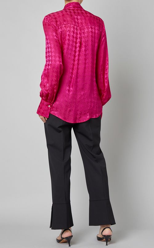 ヘリンボーンプリントボウタイブラウス