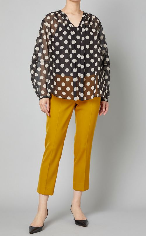 ドットプリントボーカラーブラウス