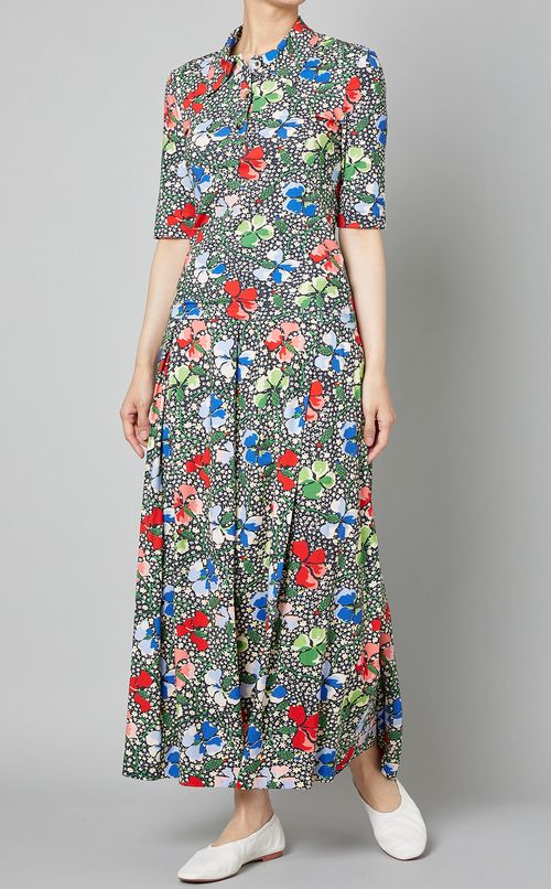 フローラルプリントジャージポロトップス