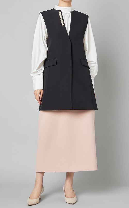 パールネックロングベスト