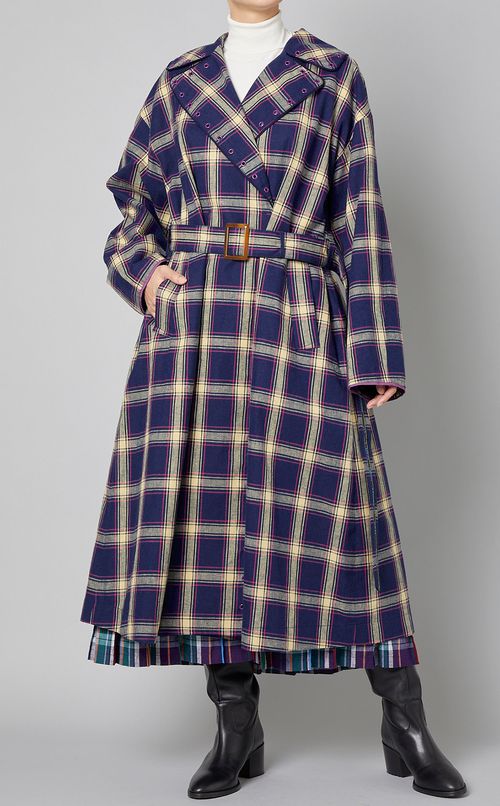 チェックオーバーロングコート