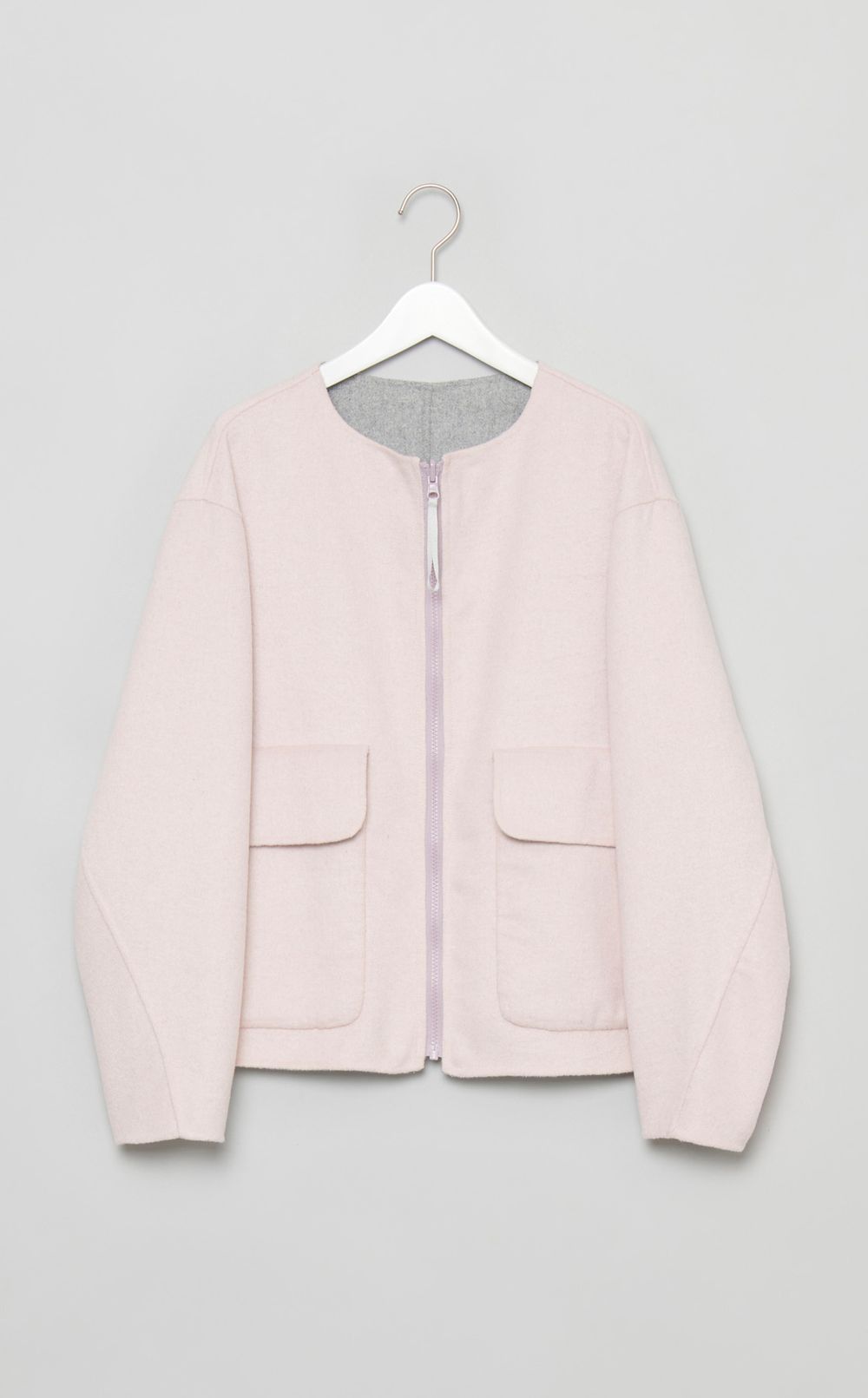 リバーシブルノーカラーブルゾン