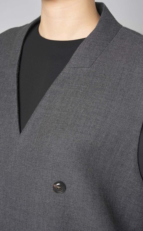 ウールツイルバックスラッシュロングジレ