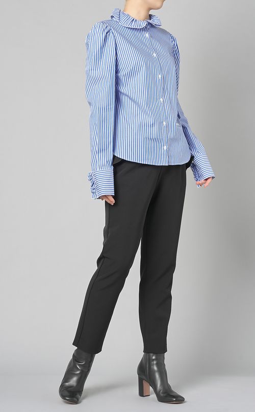 コットンストライプフリルカラーブラウス