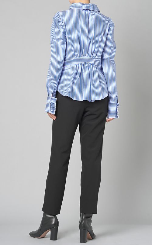 コットンストライプフリルカラーブラウス