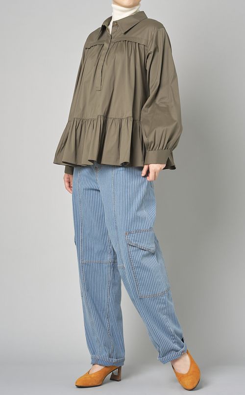 ストレッチギャザープルオーバーシャツ