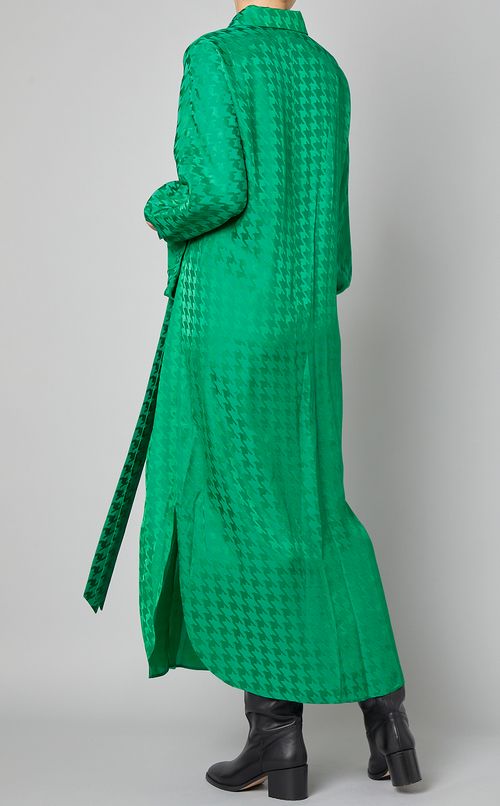 ヘリンボーンプリントタイフロントドレス