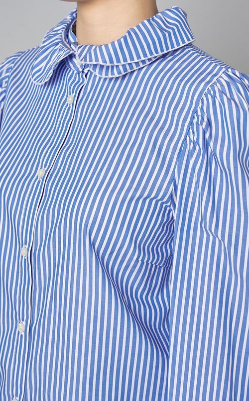 コットンストライプフリルカラーブラウス