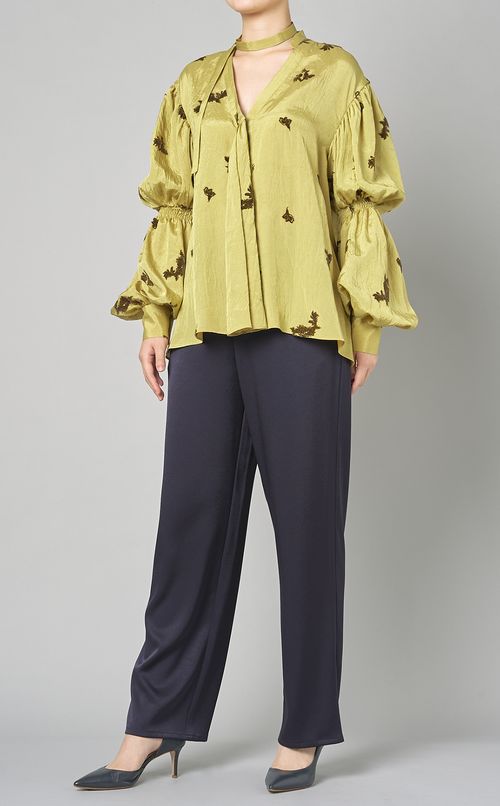 フロッキーギャザースリーブブラウス