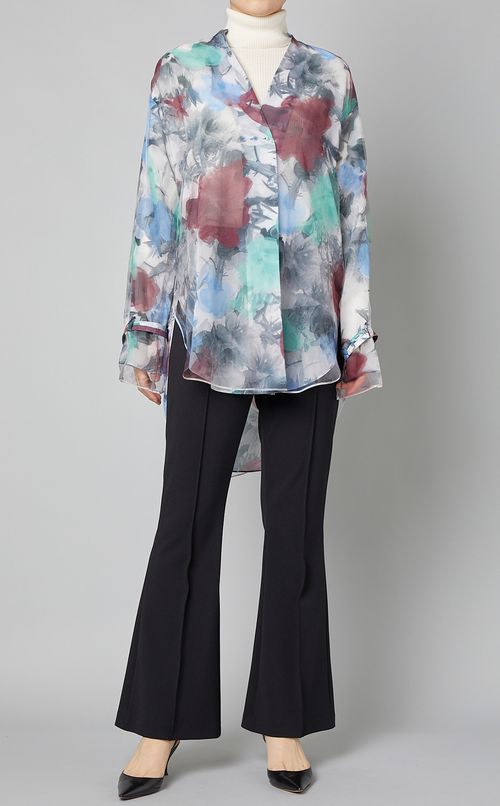 フラワープリントラグランシャツ