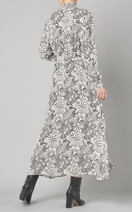 モノトーンフラワープリントシャツドレス