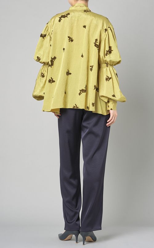 フロッキーギャザースリーブブラウス