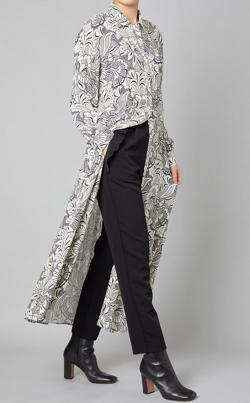 モノトーンフラワープリントシャツドレス