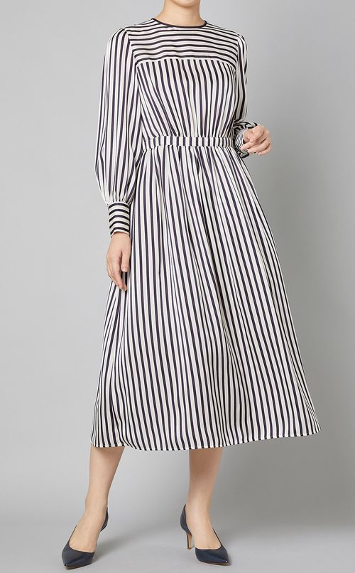 ストライプノーカラーワンピース