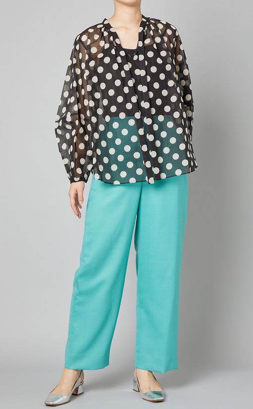 ドットプリントボーカラーブラウス