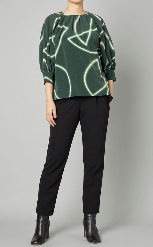 ネオンプリントギャザーブラウス