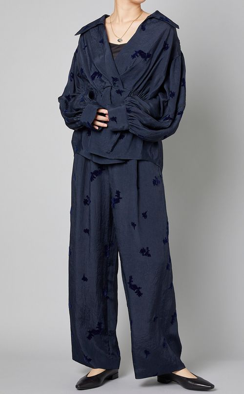 フロッキーフラワーウエストゴムパンツ