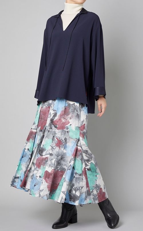 サテンカフタンプルオーバーシャツ