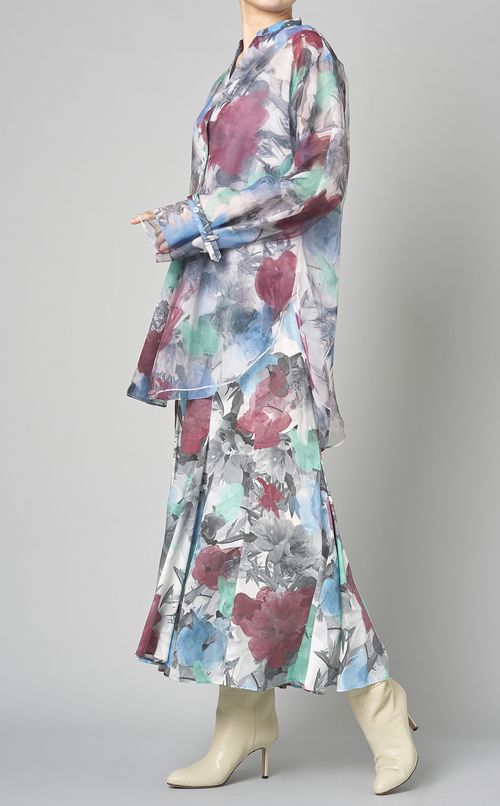 フラワープリントラグランシャツ