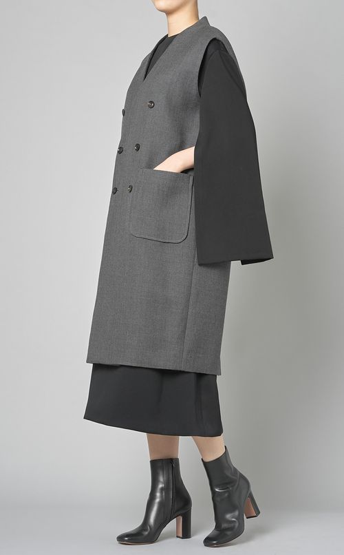 ウールツイルバックスラッシュロングジレ