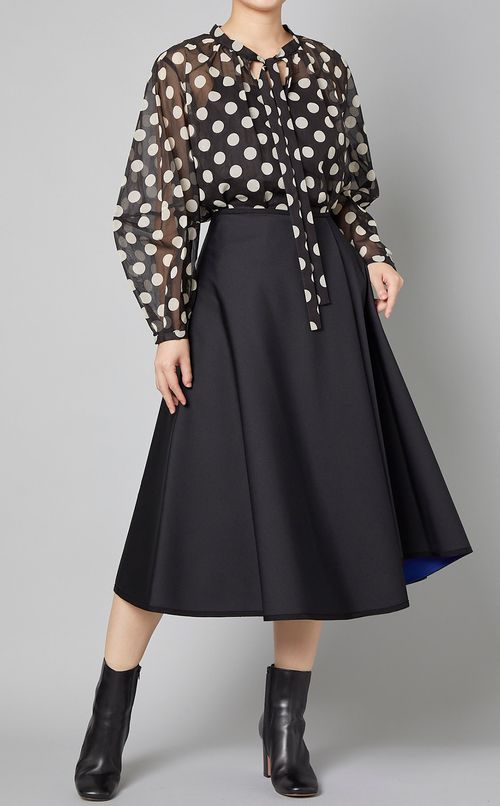 ドットプリントボーカラーブラウス