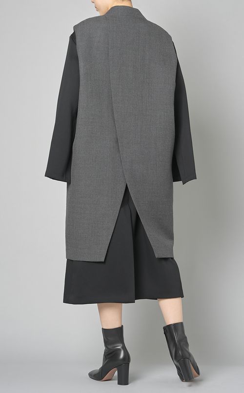 ウールツイルバックスラッシュロングジレ