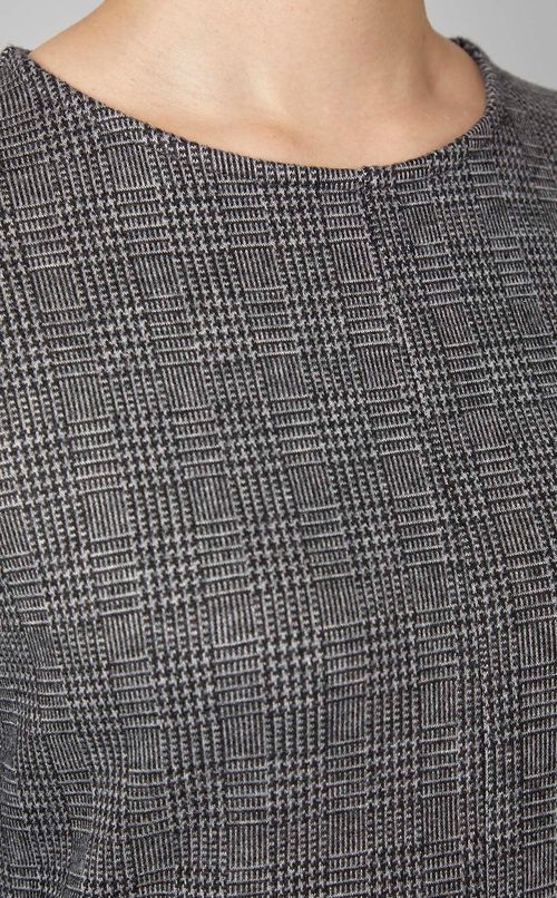 グレンチェッククルーネックフレアドレス