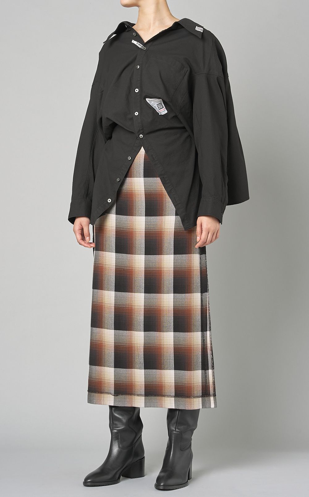 Maison MIHARA YASUHIRO オンブレチェックロングスカート Maison MIHARA YASUHIRO|オンブレチェックロングスカート