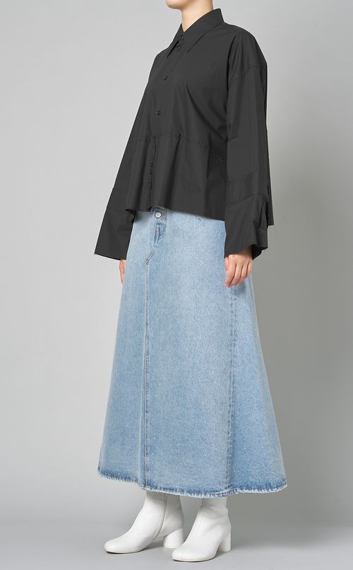 ボタンフライデニムマキシスカート