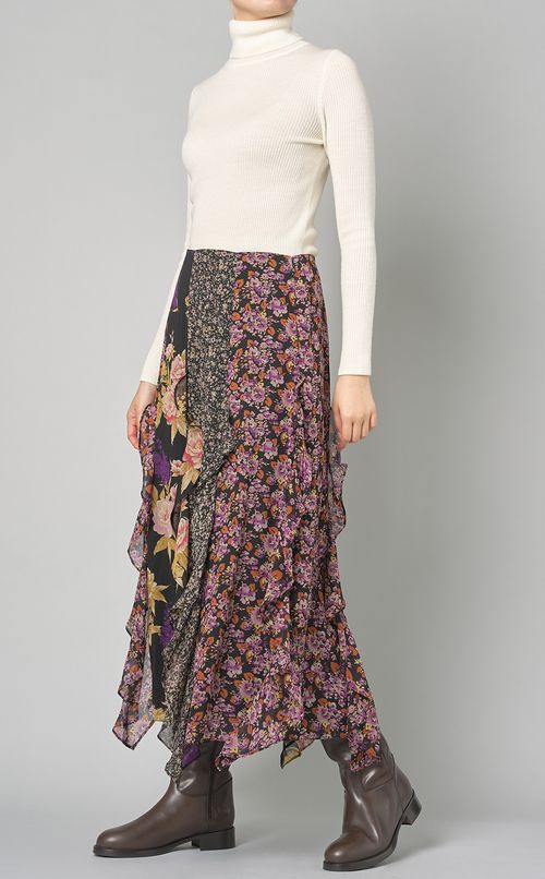 フラワープリントラッフルスカート