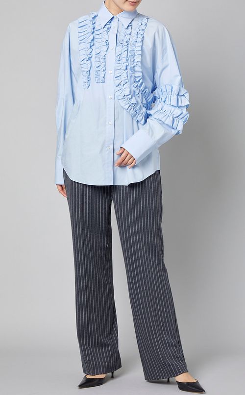 コットンフリルレギュラーカラーシャツ