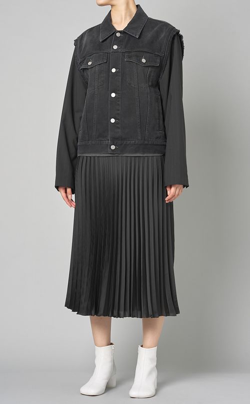 ジャージリブサテンプリーツワンピース