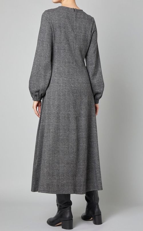 グレンチェッククルーネックフレアドレス