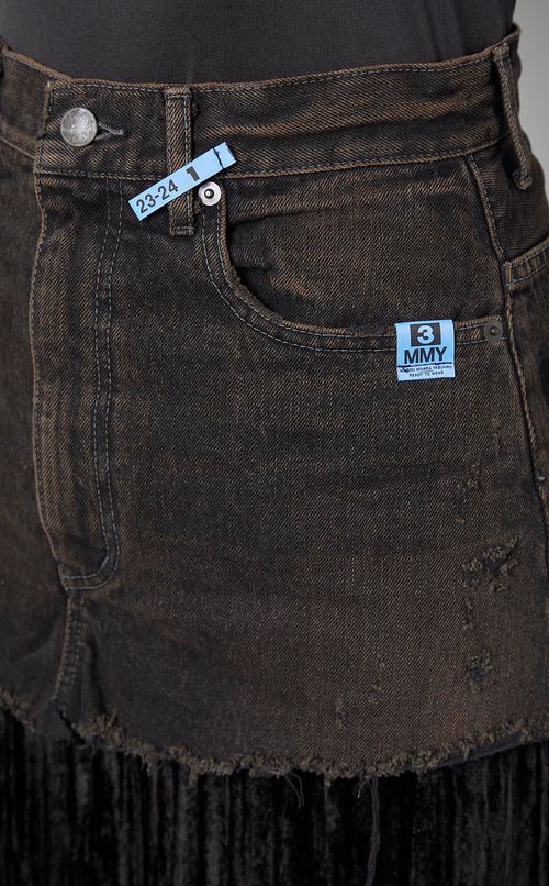 ベルベットデニムコンビロングスカート