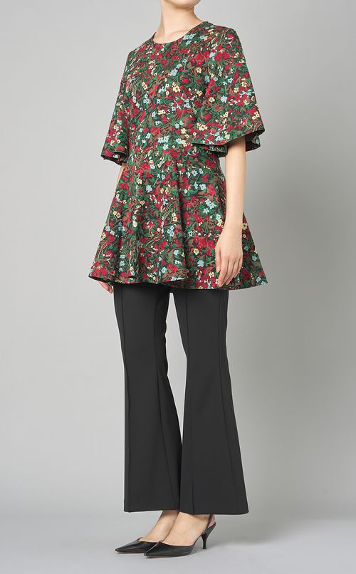 フローラルジャガードフレアトップス