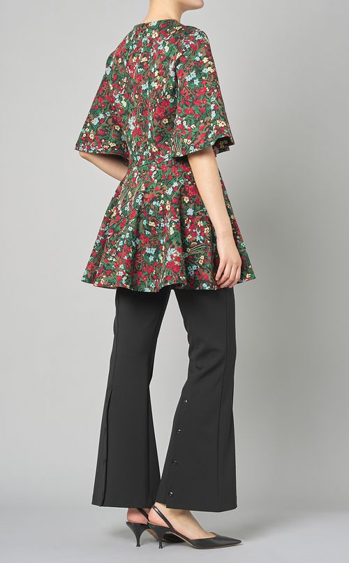 フローラルジャガードフレアトップス