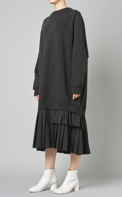 スウェットプリーツスカートコンビドレス