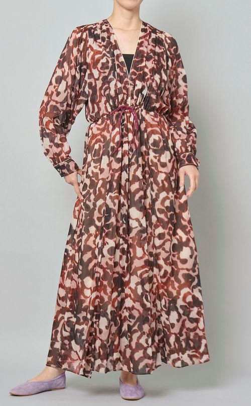 コットンシルクプリントロングワンピース