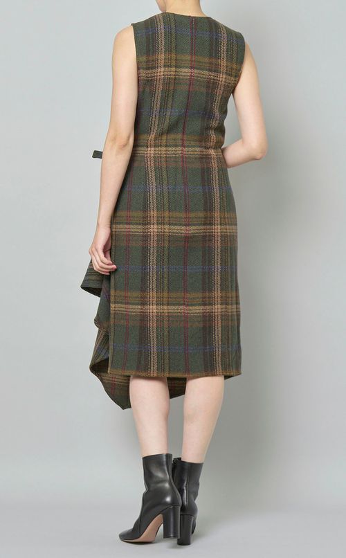 ウールチェックドレープワンピース