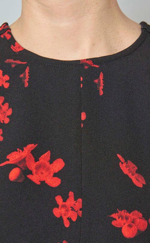 プリントギャザーウエストミディワンピース